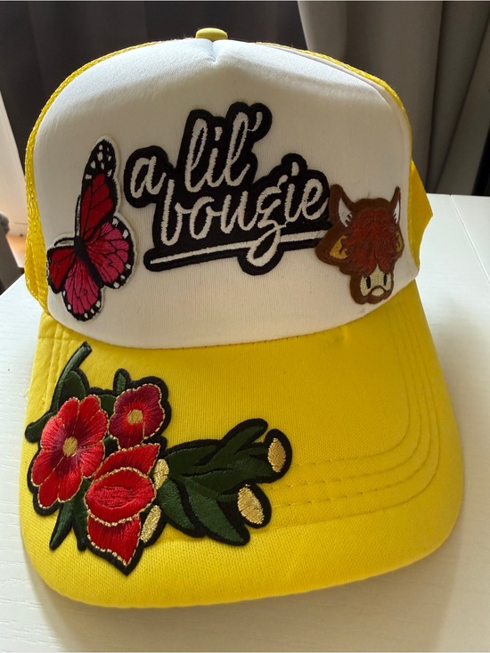 Accessories - a lil' boujie Yellow White Patch Trucker Hat Cap Cow Butterfly OS